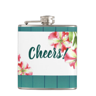 Illustration Aquarellfarbe Rosa und Weißes Petuni Flachmann