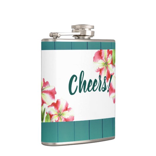 Illustration Aquarellfarbe Rosa und Weißes Petunia Flachmann (Rechts)