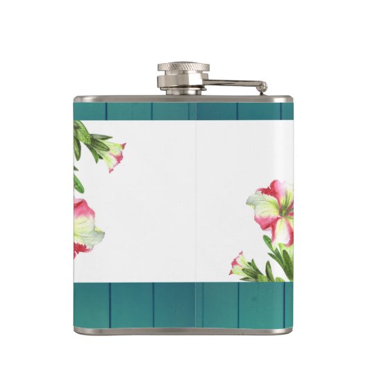 Illustration Aquarellfarbe Rosa und Weißes Petunia Flachmann (Rückseite)