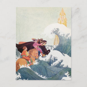 Illustration aus einem alten Kinderbuch: Ein große Postkarte