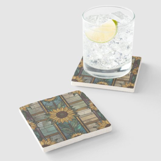 Illustration aus festem Glas Sonnenblumenmuster Steinuntersetzer (Seitenansicht)