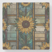Illustration aus festem Glas Sonnenblumenmuster Steinuntersetzer (Vorderseite)
