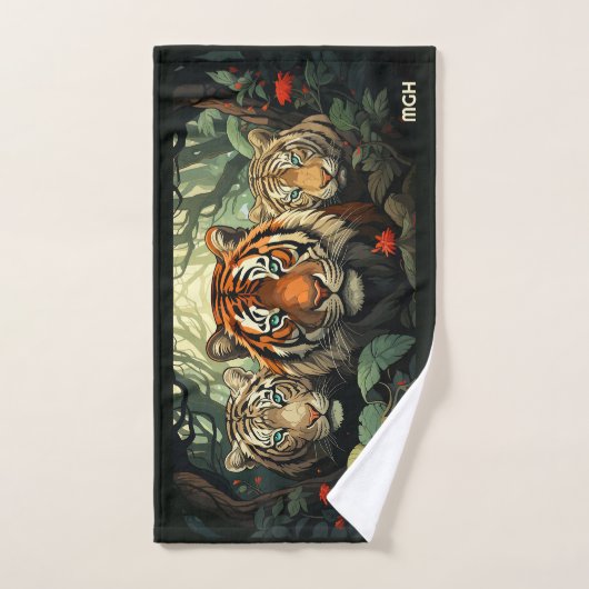 Illustration benutzerdefinierter Monogramm-Tiger Badhandtuch Set (Handtuch)