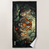 Illustration benutzerdefinierter Monogramm-Tiger Strandtuch (Vorderseite)