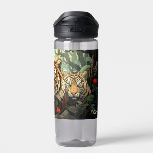 Illustration benutzerdefinierter Monogramm-Tiger Trinkflasche (Rückseite)