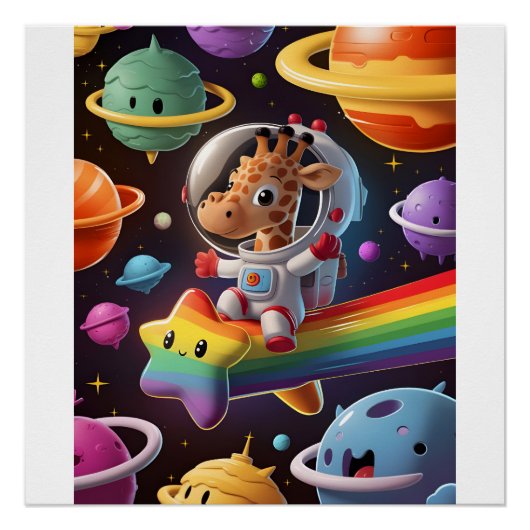 Illustration Boho Girafe im Espace Plakat Poster (Vorderseite)