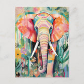 Illustration bunter Elefant mit Blumen pastel Postkarte (Vorderseite)