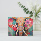 Illustration bunter Elefant mit Blumen Postkarte (Stehend Vorderseite)