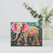 Illustration bunter Elefant mit Blumen Postkarte (Stehend Vorderseite)