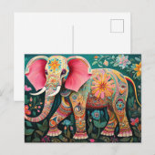 Illustration bunter Elefant mit Blumen Postkarte (Vorne/Hinten)