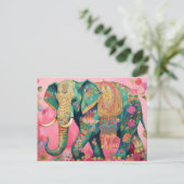 Illustration bunter Elefant mit Blumen Postkarte (Stehend Vorderseite)