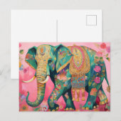 Illustration bunter Elefant mit Blumen Postkarte (Vorne/Hinten)