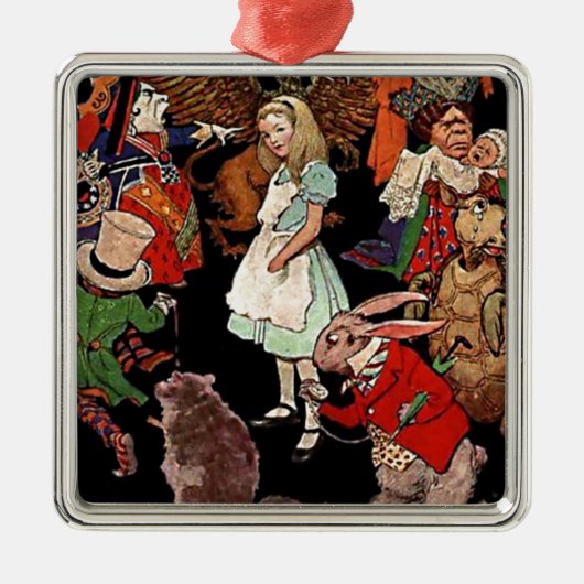 Illustration der Alice im Wunderland mit Freunden Ornament Aus Metall (Vorne)