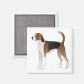 Illustration der amerikanischen Foxhound Basic Hun Magnet (Vorderseite/Rückseite)