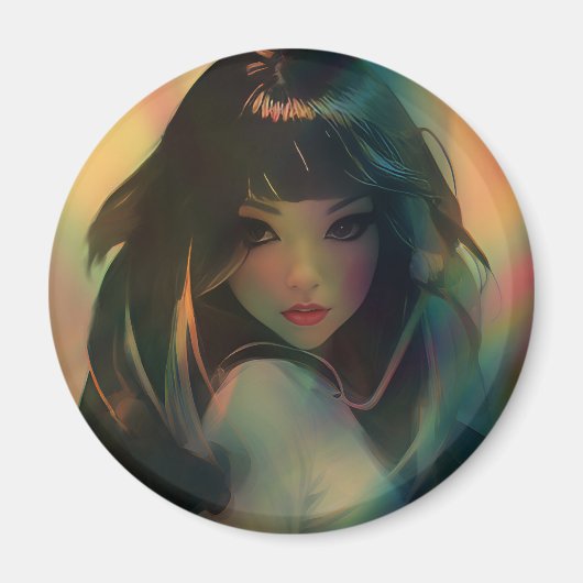 Illustration der Anime Style Girl in Rainbow Light Magnet (Vorne)