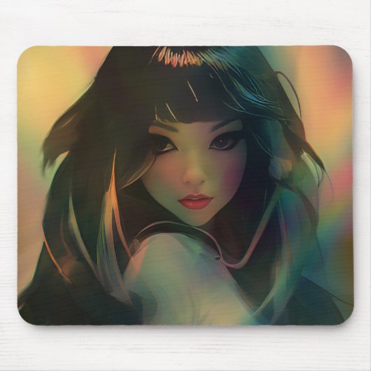 Illustration der Anime Style Girl in Rainbow Light Mousepad (Vorne)