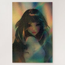 Illustration der Anime Style Girl in Rainbow Light