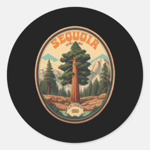 Illustration der Bäume im Sequoia-Nationalpark Wan Runder Aufkleber
