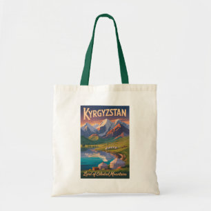 Illustration der Berge Kirgisistans, Reise Kunst V Tragetasche