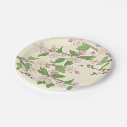 Illustration der blühenden Apfelbaum Pappteller (Schrägansicht)