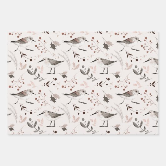 Illustration der botanischen Wasserfarbe der Vögel Geschenkpapier Set (Vorderseite)