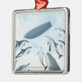Illustration der Delphine, die oben einem Boot Silbernes Ornament (Links)
