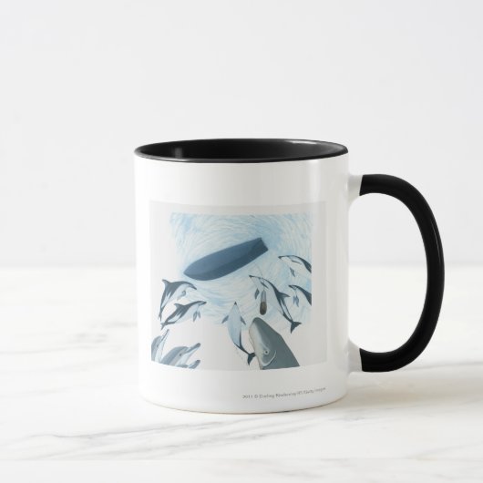 Illustration der Delphine, die oben einem Boot Tasse (Rechts)