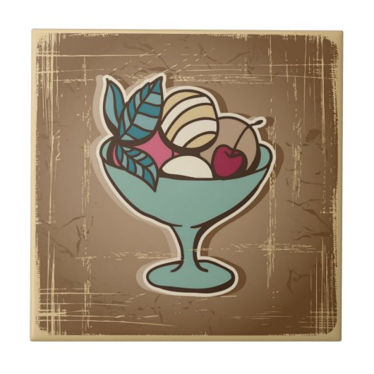 Illustration der Eiscreme in der Retro Art Fliese (Vorderseite)
