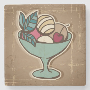 Illustration der Eiscreme in der Retro Art Steinuntersetzer