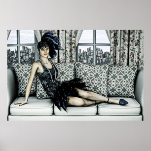 Illustration der Flapper-Mode der Roaring Twenties Poster