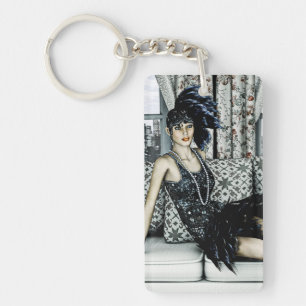 Illustration der Flapper-Mode der Roaring Twenties Schlüsselanhänger