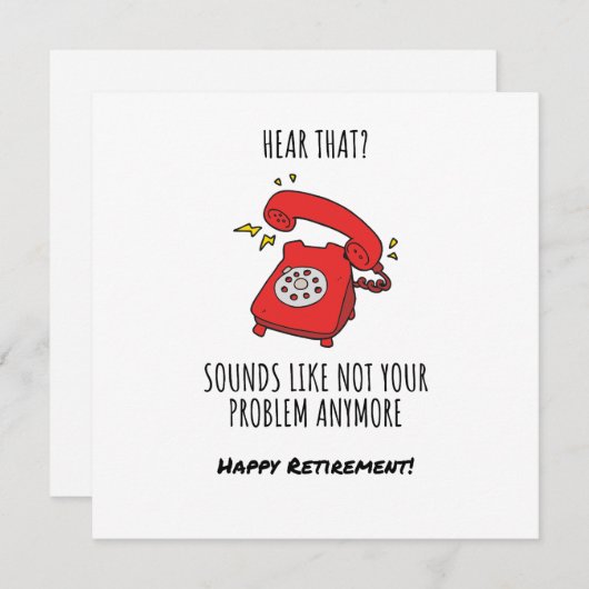 Illustration der "Funny Red Phone Retirement Card" Einladung (Vorne/Hinten)