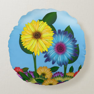 Illustration der Gelb- und Blautöne Rundes Kissen