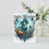 Illustration der Herbsthexe | Frohe Halloween Postkarte (Stehend Vorderseite)