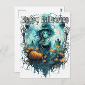 Illustration der Herbsthexe | Frohe Halloween Postkarte (Vorne/Hinten)