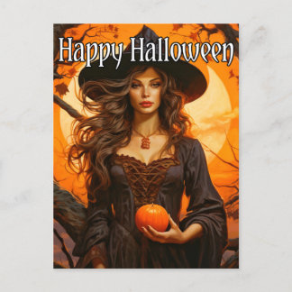Illustration der Herbsthexe | Frohe Halloween Postkarte