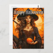 Illustration der Herbsthexe | Frohe Halloween Postkarte (Vorne/Hinten)