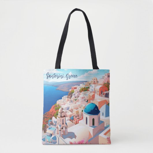 Illustration der Insel Santorin | Reisekunst Tasche (Vorderseite)