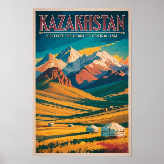 Illustration der kasachischen Steppe, Reise, Kunst Poster (Vorne)