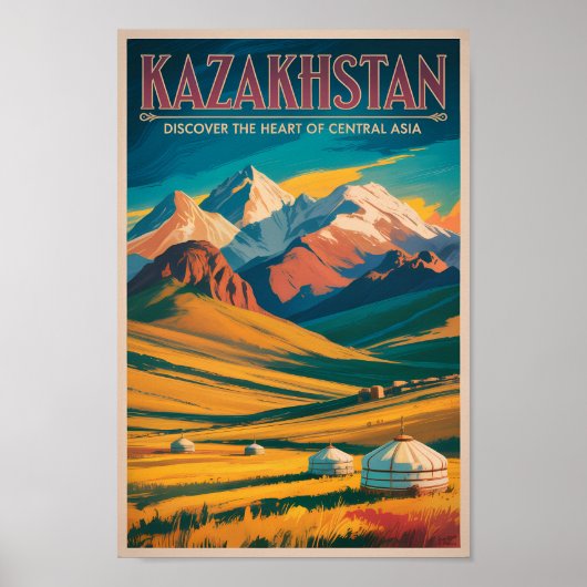 Illustration der kasachischen Steppe, Reise, Kunst Poster (Vorne)