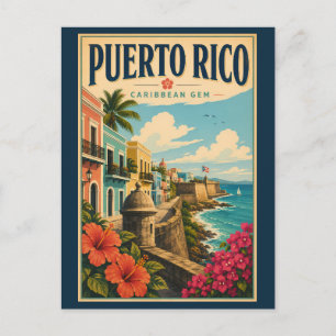 Illustration der Küste von Puerto Rico, Reise Kuns Postkarte