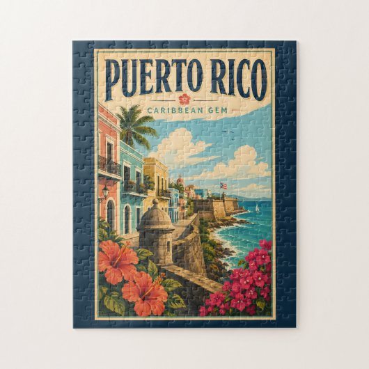 Illustration der Küste von Puerto Rico Reise Kunst Puzzle (Vertikal)