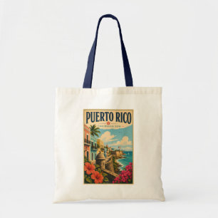 Illustration der Küste von Puerto Rico Reise Kunst Tragetasche