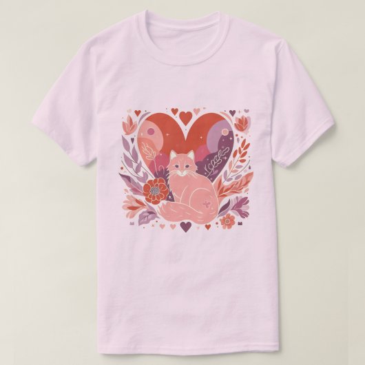 Illustration der Liebe für Katzen Herz-Blume T-Shirt (Design vorne)