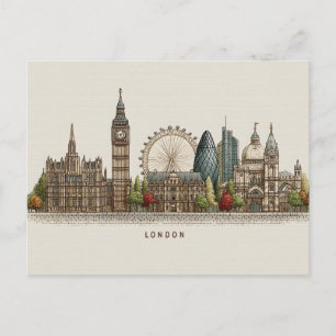 Illustration der Londoner Skyline im Vintage-Archi Feiertagspostkarte