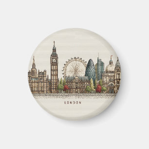 Illustration der Londoner Skyline im Vintage-Archi Magnet