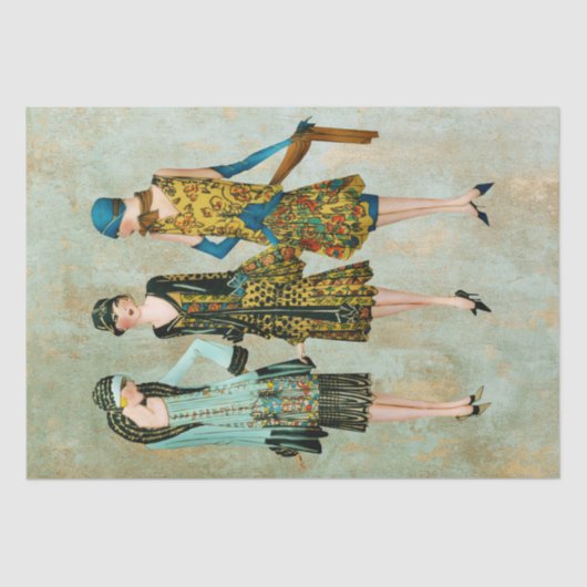 Illustration der Mode der Vintagen 1930er Jahre Seidenpapier (Vorderseite)