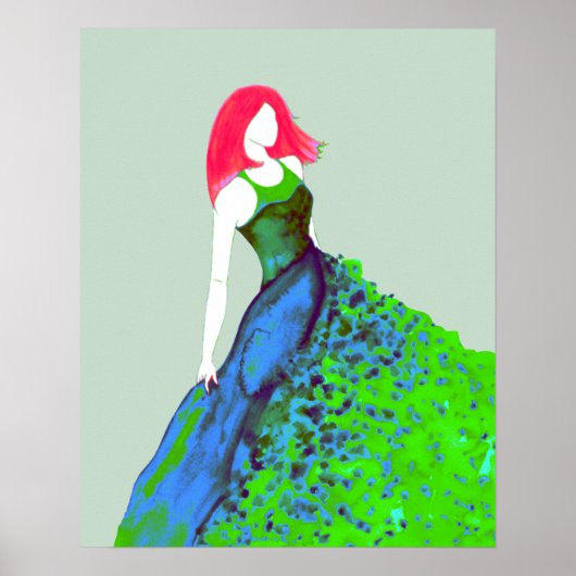 Illustration der Mode - Green-Blue-Gown Poster (Vorne)