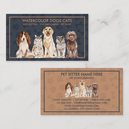 Illustration der Navy Pads Hunde Katzen Haustier Visitenkarte (Vorne/Hinten)