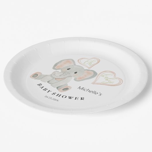 Illustration der niedlichen Frühlingslephant Pappteller (Schrägansicht)